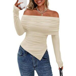Womens Off Shoulder Long Sleeve Top Fitted Y2K Fall Going Out Blouse Trendy